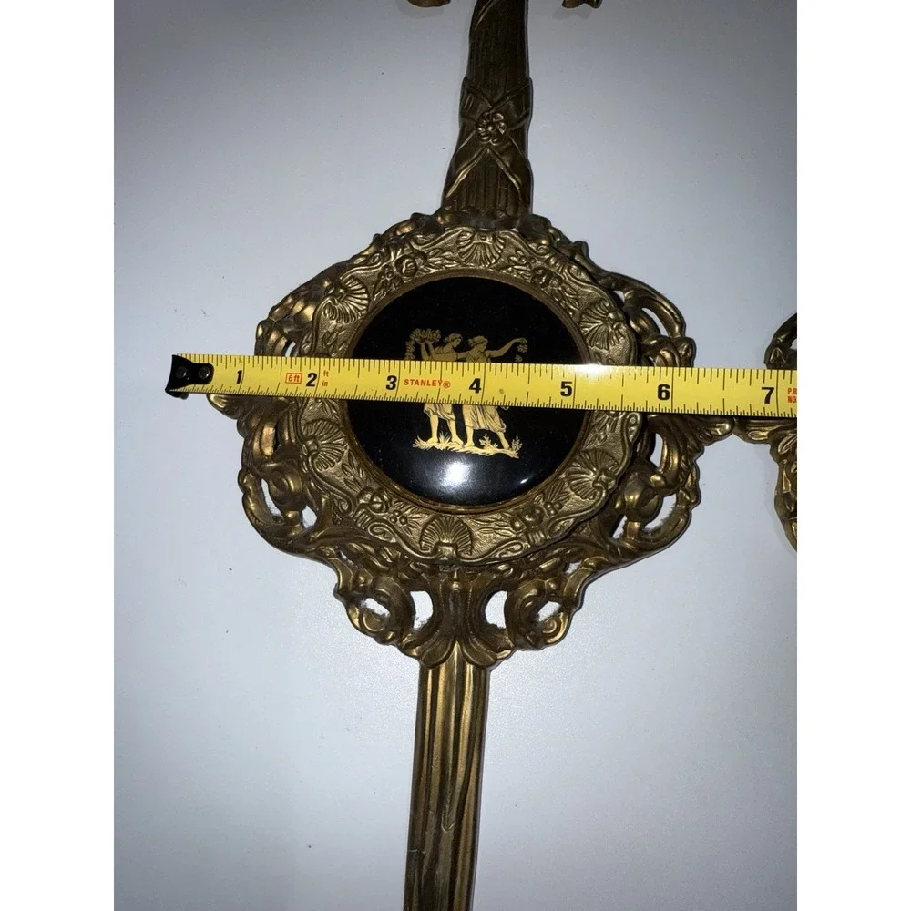 Vintage Victorian Brass Wall Hanging Plaques Art Deco Greek Figures Black‎